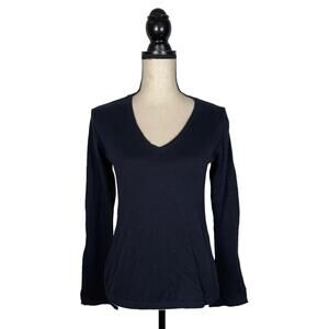 NEW  Decker Luxe Navy Blue Cotton Cashmere Knit V-Neck Sweater      Size: XS